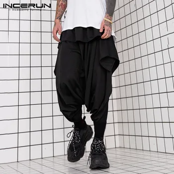 

INCERUN 2020 Fashion Mens Harem Pants Printed Streetwear Punk Elastic Waist Drop-crotch Trousers Joggers Loose Pants Plus Size