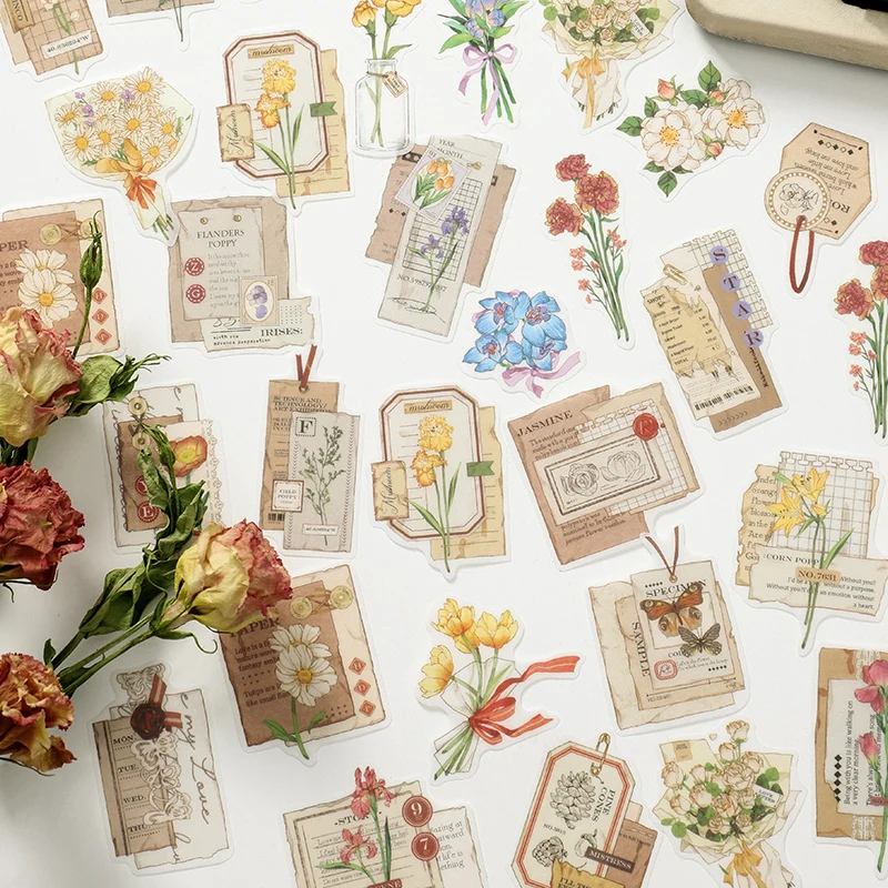 30 Pcs/Set Vintage Flower notes Decorative Washi Stickers Scrapbooking Diy Label Diary Stationery Album Journal Planner Stick