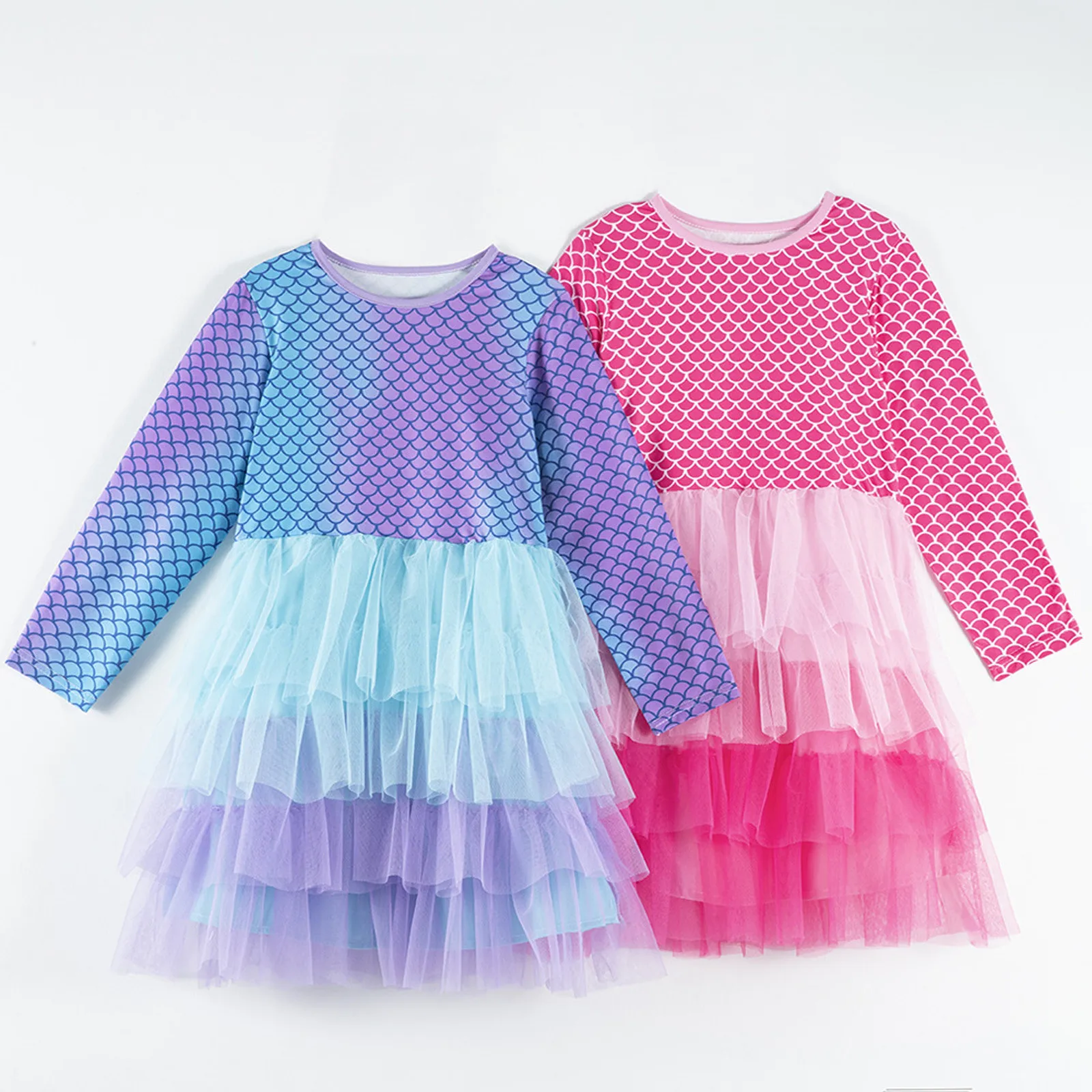 

9Months-6Years Colorful gradient Toddler Baby Kids Girl Long Sleeve Mermaid TuTu Skirt Dress Princess Dress robe noel fille M5
