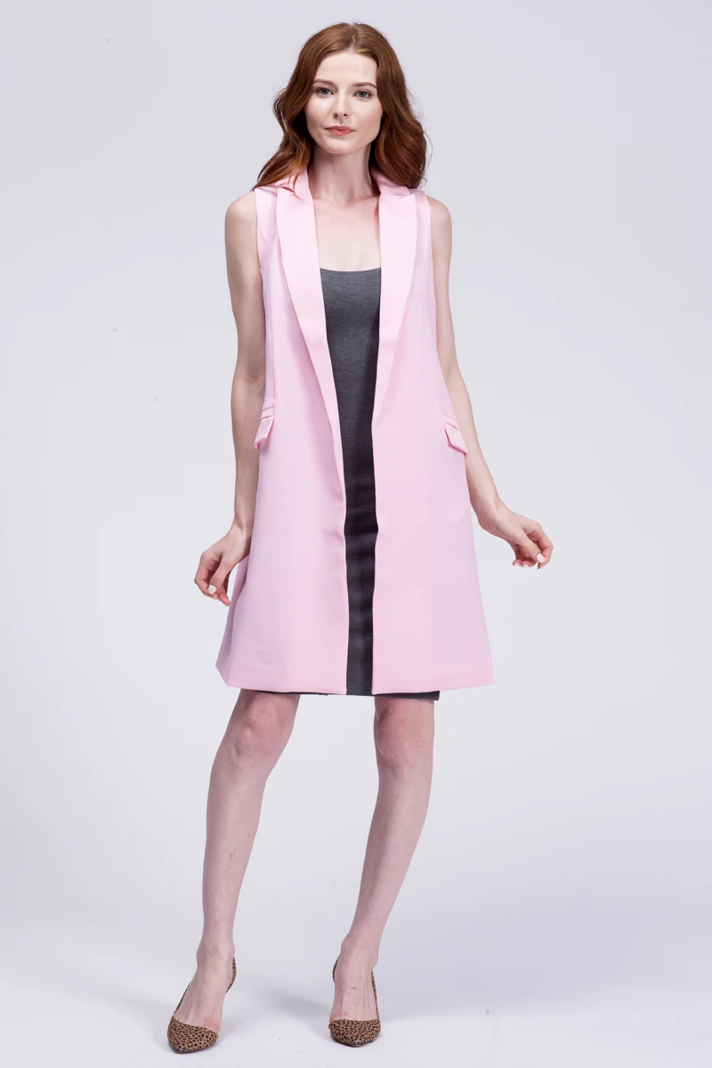 long pink Bella philosophy, новинка, Модный женский жилет без пуговиц, черный пиджак, Женский блейзер без рукавов, белая Повседневная Верхняя одежда - Цвет: long pink