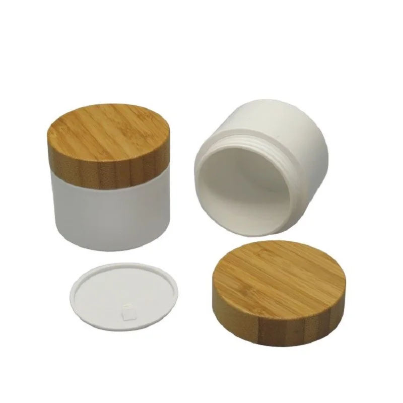 

30g 50g Plastic Cream Bottle with Bamboo Lid, White Packing Jar with Wooden Cap, 30 Units/Lot.