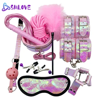 SMLOVE  Sex Handcuffs Nipple Clamps Rope BDSM Bondage Set Dazzling Feather Erotic Sex Toys Whip Collar Gag For Couples Women 1