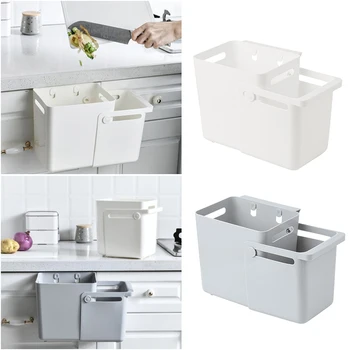 

New Punch-free Wall-mounted Trash Can For Wet And Dry Garbage Classification Kitchen Cabinet Hanging Trash Bin Rack Holder