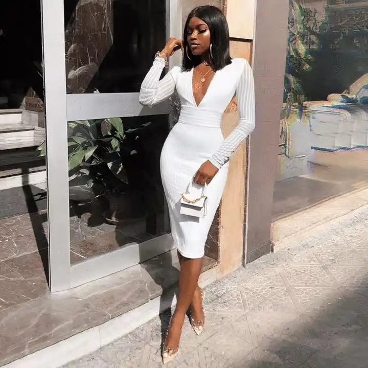 Long sleeve white bandage dress Clearance