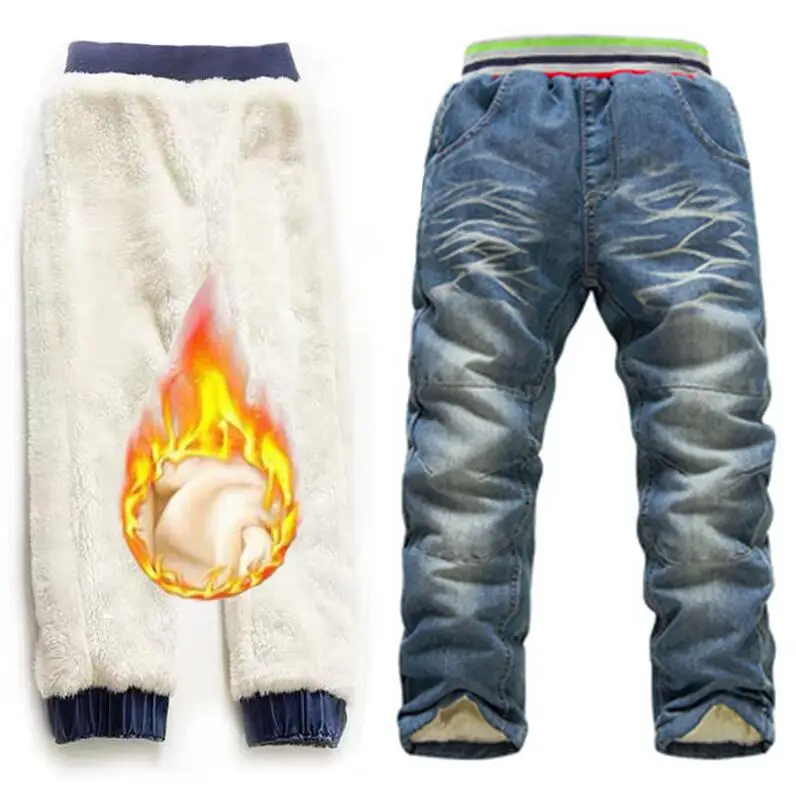 

New 2019 Winter Warm Children Denim Jeans Brand Clothes 6-10Yrs Boys Jeans Trousers Winter Add Wool Pants Boys Long Trousers