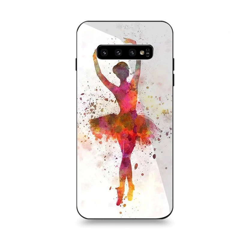 Чехол Стекло для samsung A40 A50 A10 A20 A30 A60 A70 S10 S7 край S8 S9 Note 8 9 10 плюс Чехол с рисунком балерины для девочек для танцев черного цвета