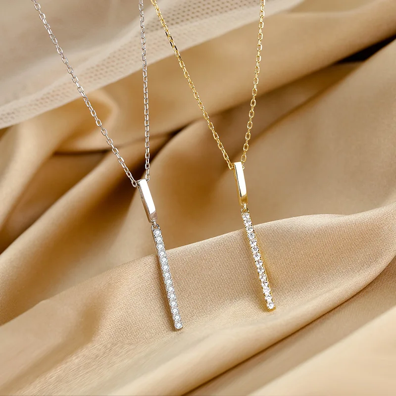 Fashion New AAA Zircon Strip Shape One Word Pendant Necklaces for Women Wedding Party Gift Jewelry Accessories