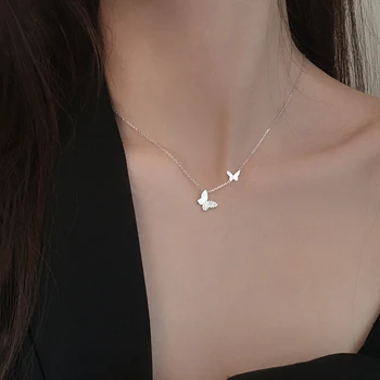 גדול קטן שני פרפר מעוקב Zirconia 925 סטרלינג כסף עצם הבריח שרשרת שרשרת לנשים גבירותיי קוריאני מעדן תכשיטי SN2310