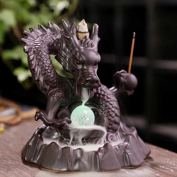 

7 color Crystal ball Dragon Incense Burner Ceramic Backflow ncense holder Creative Smoke Waterfall Incense Holder Home Decor