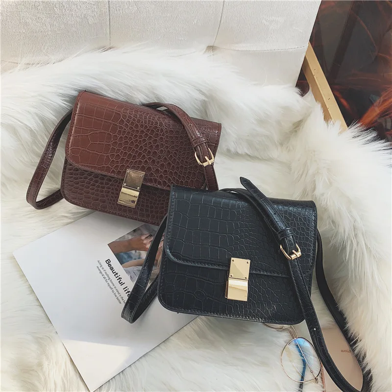 

Box Square Bag Stone Pattern Bag Women's 2018 New Style Hong Kong Style Retro Simple Bag Shoulder kong jie bao