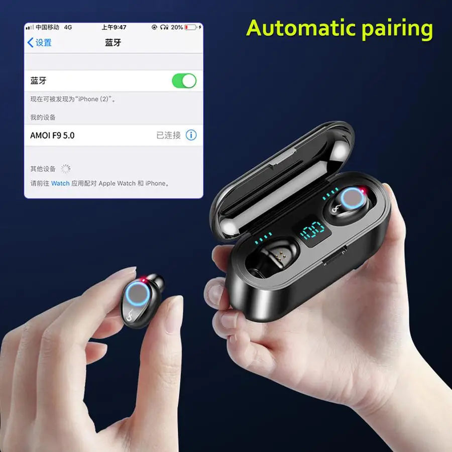 MeterMall Bluetooth наушники TWS 8D стерео беспроводные наушники Handsfree Наушники с 2000 мАч power Bank с микрофоном