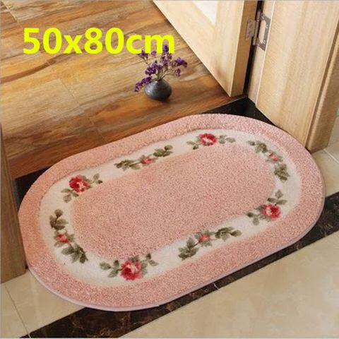 Oval Pink 50X80cm Пасторальный стиль напольный коврик в ванную мульти размер Овальный коврик для домашнего декора Противоскользящие коврики для ванной комнаты домашний коврик на кухню коврик - Цвет: Oval Pink 50X80cm