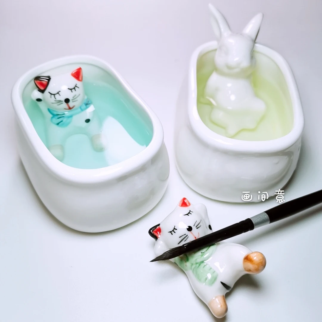 Paint Tray Color Palette Watercolor Palette Ceramic Paint Cleaning Pen Bucket 3 Sets of Paint Palette Tray Wash Pen Holder