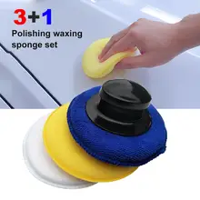 

High-Density 3+1 Polishing Waxing Sponge Set Microfiber Anti-Scratch Car Care Cleaning Polishing Sponge with Handle Waxing Pad