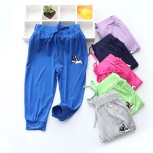 Летние детские спортивные штаны из обработанной вискозы; Детские хлопковые эластичные противомоскитные штаны с рисунком