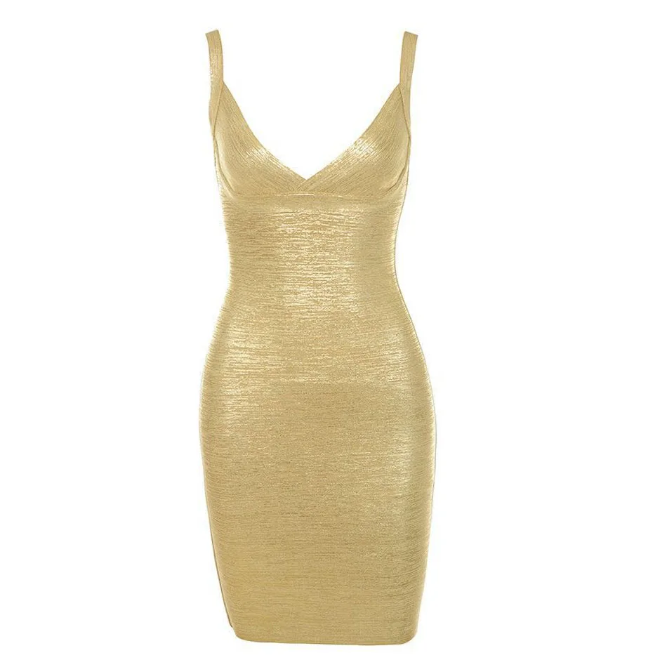 Новое поступление, женское облегающее платье на тонких бретелях с v-образным вырезом, Золотое сексуальное вечернее платье в стиле знаменитостей