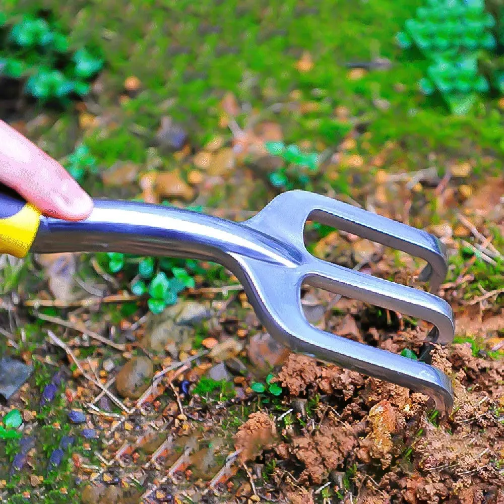 3Pcs 12Inch Cast-Aluminum Gardening Tool Kit Trowel Transplant Trowel Cultivator Hand Rake Rubberized Non-Slip Ergonomic Handle
