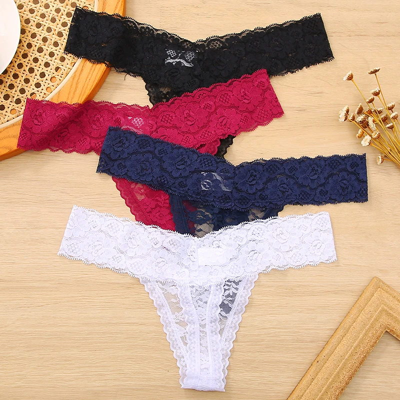 FINETOO 3PCS/Set Sexy Thong Lace Panties Floral Underwear Seamless Women's  Panties Perspective G-String women Lingerie M-XL