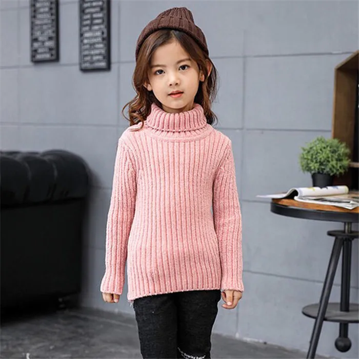 Rlyaeiz/ г.; зимний теплый свитер для маленьких девочек; Повседневный пуловер для девочек; осенний вязаный детский свитер с длинными рукавами и высоким воротником; эластичный свитер