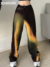 

IAMSURE Gradient Printed Wide Leg Pants Casual Loose Mid-Waisted Trousers Women 2022 Spring Autumn Streetwear Fashion Ladies