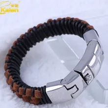 Мужские черные и коричневые кожаные браслеты 316 из нержавеющей стали с застежкой на кнопке, мужской браслет, аксессуары, ювелирные изделия с китайского рынка
