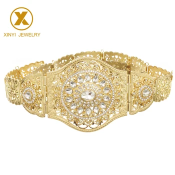 

Classic European fashion gold metal belt hollow pattern rhinestones with wedding decoration belt