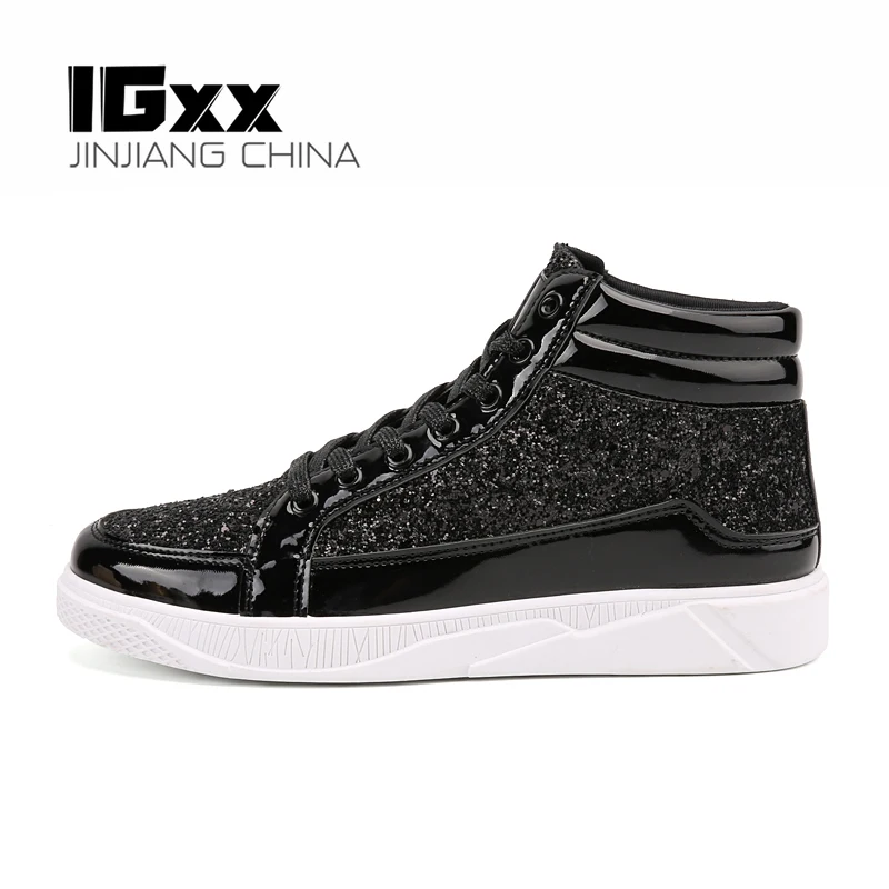

Кроссовки IGxx мужские высокие, ПУ кожа, шнуровка, до лодыжек, скейтборд, блестящие, повседневная обувь для баскетбола, CL