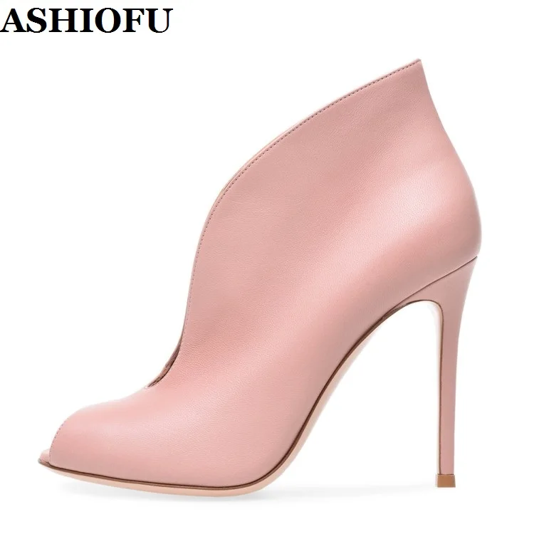 

ASHIOFU 2020 New Hot Sale Women's High Heels Boots Peep-toe Autumn Ankle Booties Plus Size Evening Party Fashion Boots Shoes