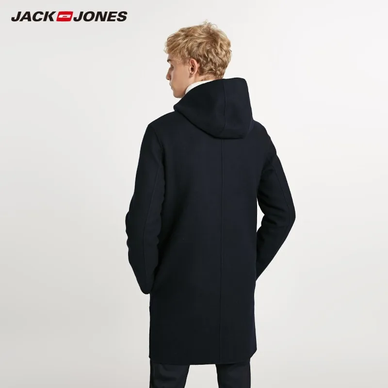 JackJones зимнее мужское Свободное длинное шерстяное пальто со стоячим воротником модная мужская одежда 218427505