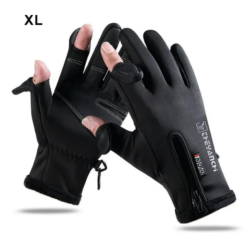 2022 1Pair Outdoor Winter Fishing Gloves Exposed Two-finger Non-Slip Screen Waterproof Non-slip Wrist Elastic Warm Fishing Glove