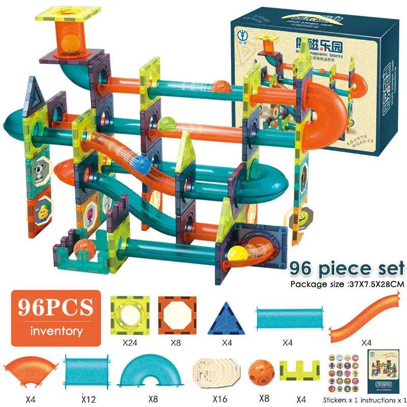 96 pçs folha magnética blocos de construção funil slide bola blocos magnéticos labirinto bola pista blocos brinquedos educativos para crianças presente