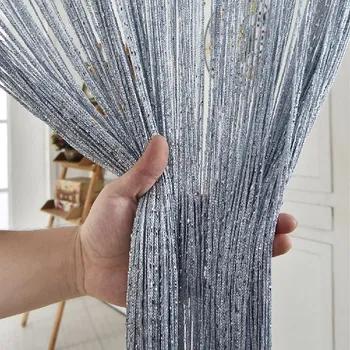 

1m*2m Silver Silk Thread Curtain Valance Wedding Curtain Living Room Hanging Decor Door Curtain Shiny Tassel Divider Curtain