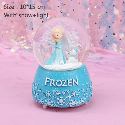 with snow-light Frozen Princess Character Decoration Figurines Crystal Ball Home Decor Accessories Party Props Decor Resin Ornament Music Box - Color: with snow-light