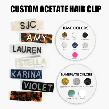 

CUSTOM Acetate Resin Hair Clip Personalized Name Hair clip Wide Acrylic Leopard Hairpins alligator Hair Styling Accessories