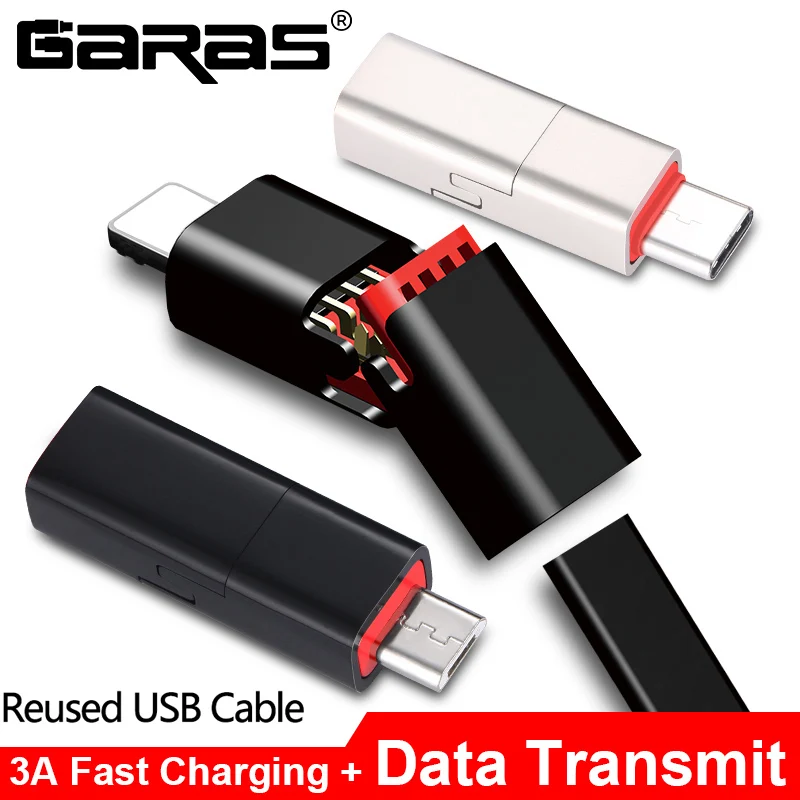 GARAS многоразовый USB кабель Micro USB/Type C для быстрой зарядки и передачи данных 1 5