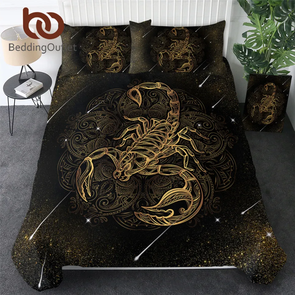 BeddingOutlet Gold Scorpion Bedding Set Queen Meteor Scorpio Duvet