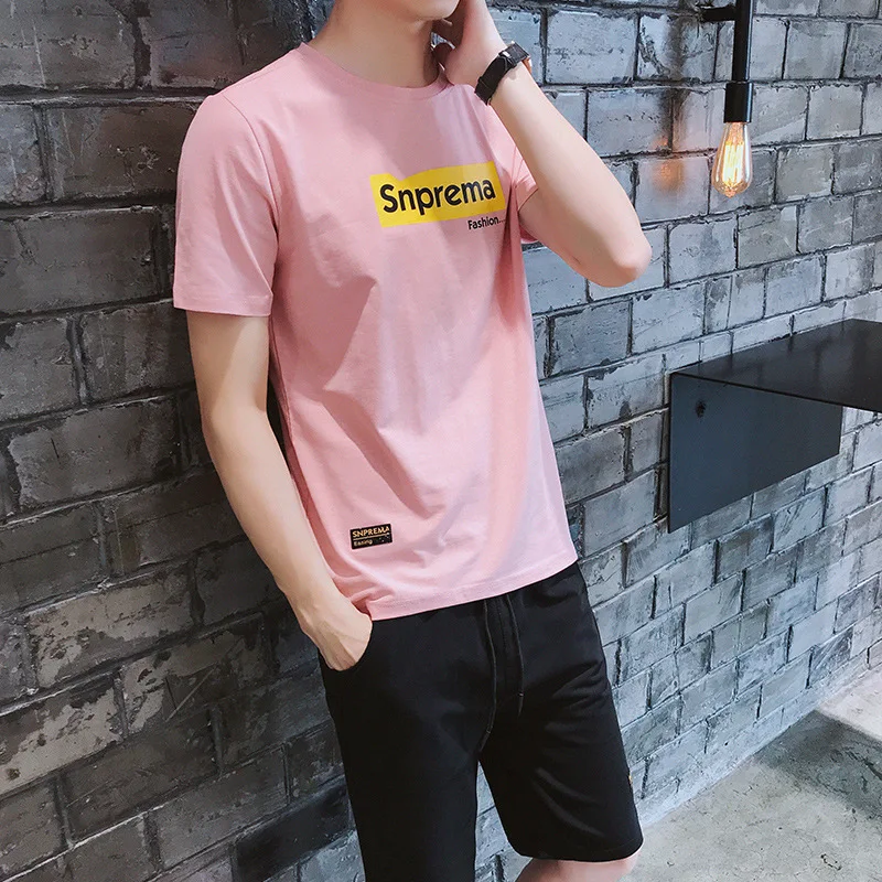 

2019 New Style Trend Leisure Sports Suit Men Summer Short Sleeve T-shirt Two-Piece Set Trend Cotton Casual Shorts
