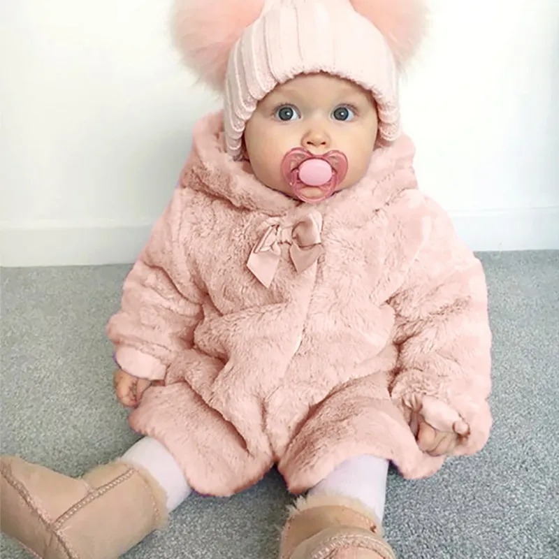 

1pc New Winter Baby Girls Clothes Solid Color Thick Wool Velvet Coat Fleece Show Warm Snowsuit Hooded Jacket Kid Outerwear