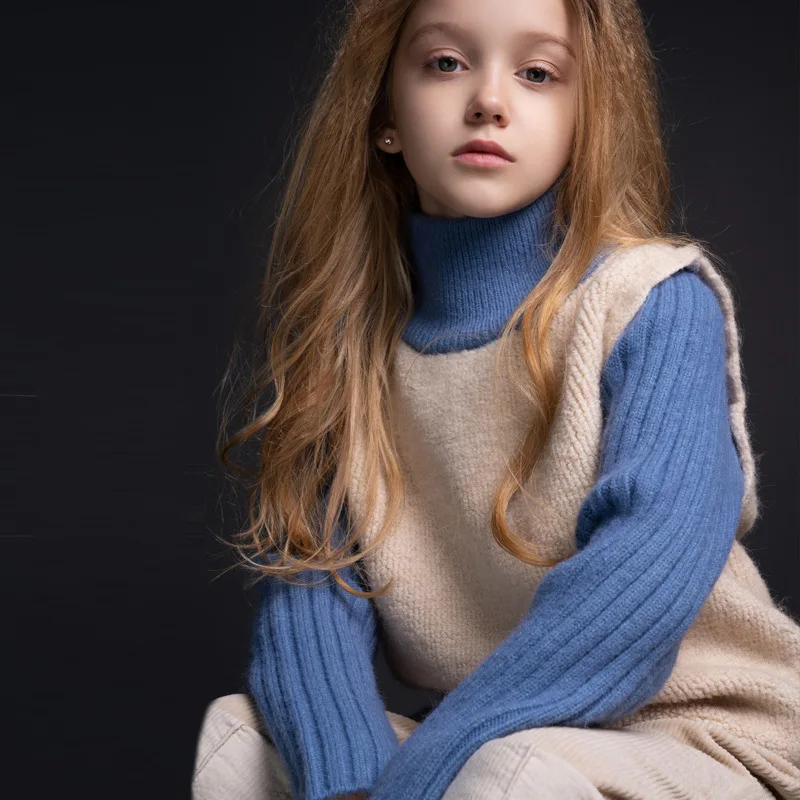 

Middle School Children's Sweaters Girl's Half High Neck Sweater Children's Granular Velvet Thickened Sweater Autumn Winter Coat