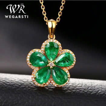 

WEGARSTI Flower Gemstone Nano Emerald Pendant 925 Sterling Silver Necklaces For Women Wedding Gift Fine Jewelry With Chain