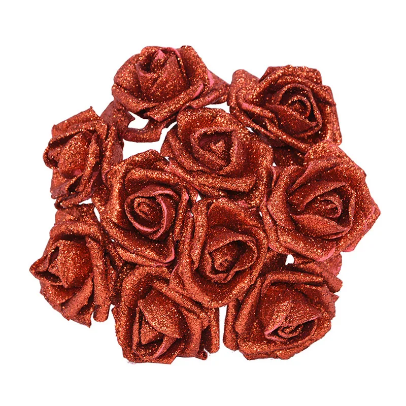 10Pcs Glitter Foam Rose Artificial Flowers Bouquet Wedding Decoration Flower Rose Home Decoration Flores Fake Rose Flower