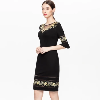 

Bodycon 2020 Spring Fashion Party Cocktail Women O-Neck Sexy Sheer Mesh Embroidery Patchwork Hollow Out Dress Elegant XXXL