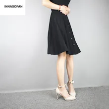 INNASOFAN,, трикотажная Мини-Юбка Для Женщин, Осень-зима, плиссированная юбка с высокой талией, модная Высококачественная Однотонная юбка на пуговицах