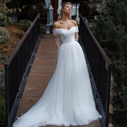 Eightree Sexy Wedding Dresses White Off Shoulder Tulle Bride Dress Long Sleeves A-Line Elegant Wedding Evening Gowns Plus Size