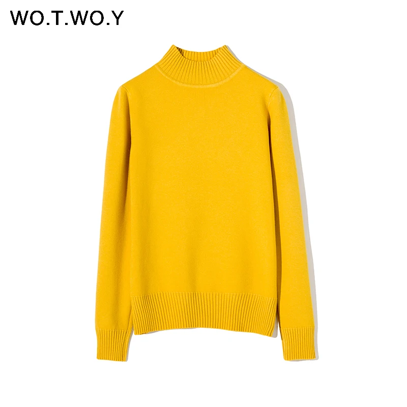 S19285Yellow WOTWOY осенне-зимний базовый вязаный хлопковый свитер для женщин, кашемировый Женский пуловер с круглым вырезом, Повседневная плотная женская одежда - Цвет: S19285Yellow