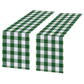 

Table Runner Cotton-Polyester Blend Handmade Green And White Plaid, Outdoor Or Indoor Parties