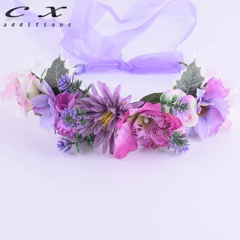 

CXADDITIONS Fabric Rose Wildflower Headband Headwrap Elegant Flower Crown Romantic Bridesmaid Floral Crown Boho Rustic Wedding