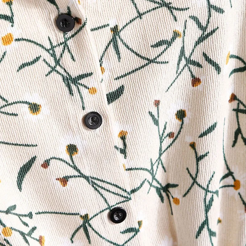 Осенне зимнее вельветовое винтажное платье с цветочным принтом и воротником