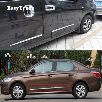 

4Pcs ABS Chrome Carbon Fiber Car Body Side Mouldings Trim Strip For Peugeot 3008 4008 5008 408 308 Car Styling Accessories