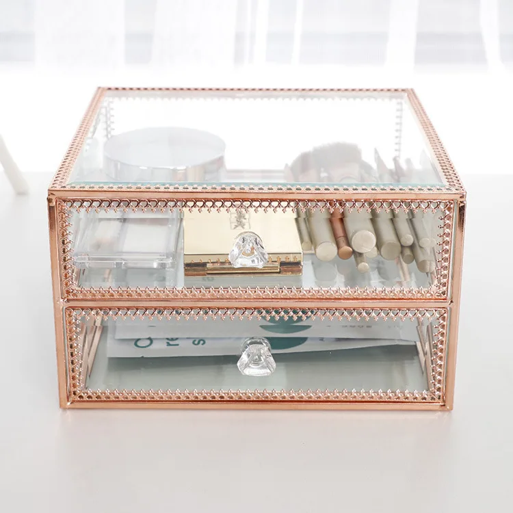 Многоуровневые коробки для ювелирных изделий, стеклянная коробка для хранения ювелирных изделий, розовая Золотая оправа, органайзер, прозрачная коробка